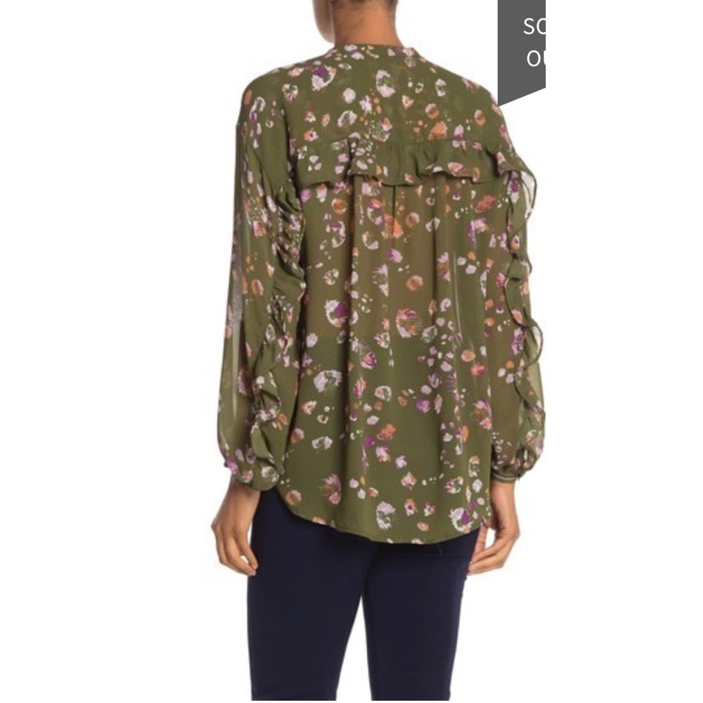 Max Studio Print Ruffle Back Chiffon Top - Picture 2 of 5